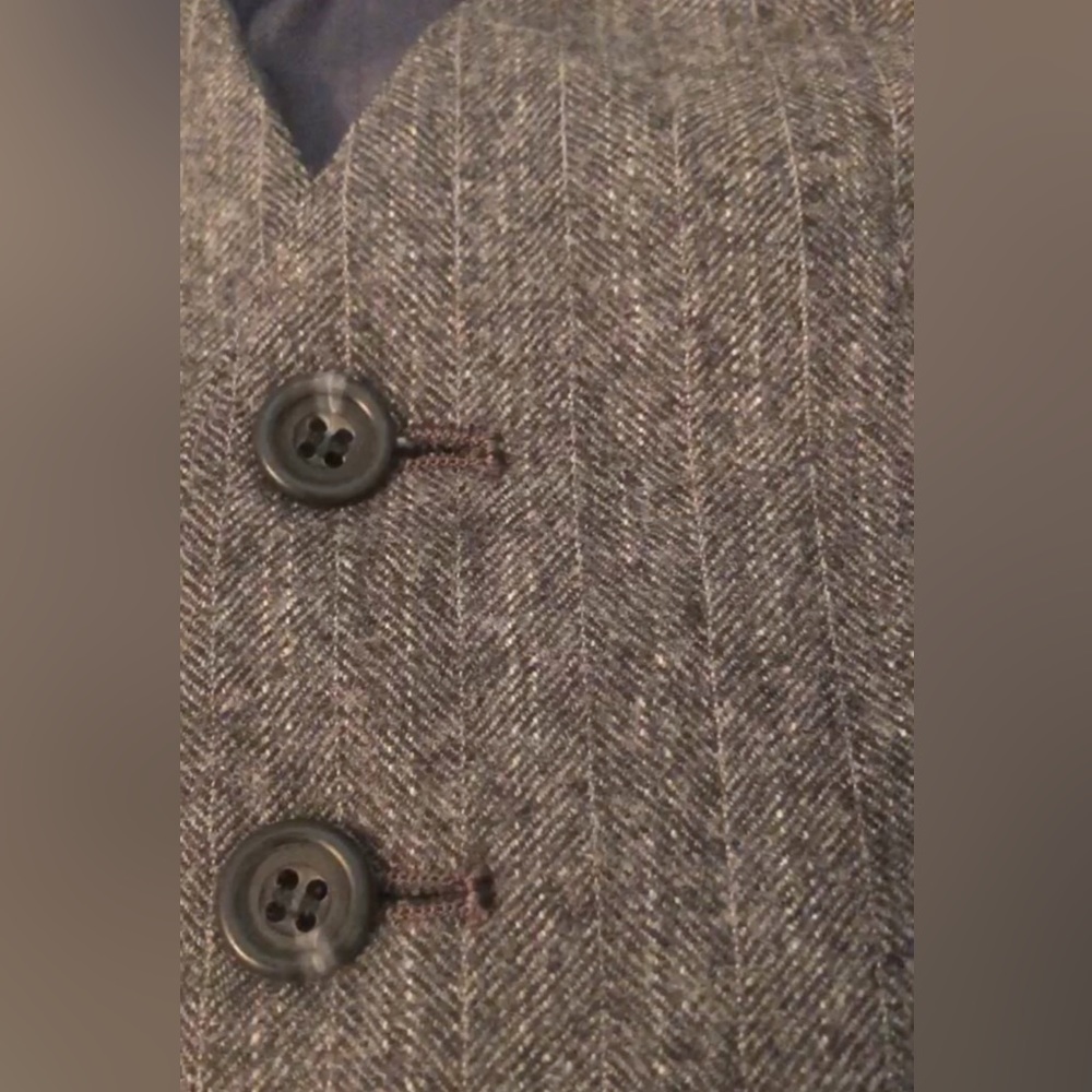 40R Mens Vintage Gray Herringbone Wool Tweed Suit Vest Waistcoat M Adjustable